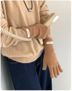 Damen Wollstrickhandschuhe mit Noppengarn für Herbst Winter warme Touchscreen Handschuhe