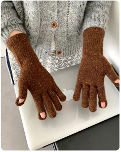 Damen braune melierte Strick Fingerlose Handschuhe, Herbst Winter warme Wolle Handschuhe.