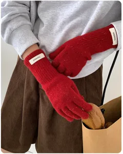 Damen reine Wolle Strickhandschuhe Herbst Winter warme fünf Finger Noppengarn Handschuhe