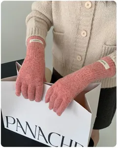 Damen 100% Wolle Strickhandschuhe Winter warme Touchscreen melierte Fingerhandschuhe