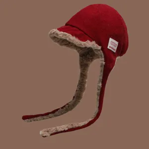 Damen Winter warme Bombermuetze rot Pluesch Ohrenklappen Mappe Fleece gefuettert Radfahren