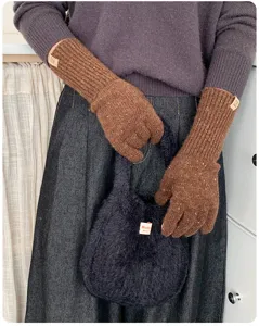 Lange melierte Strickhandschuhe für Damen, warme Fünffinger-Winterhandschuhe für Alltag.