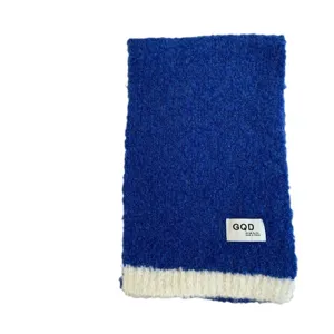 Koreanischer Stil blau-weisser Farblock gestrickter Schal, warme Winter Wolle Nackewärmer.