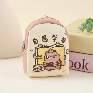 Close-up view of a cute capybara mini backpack coin purse with canvas and PU finish.