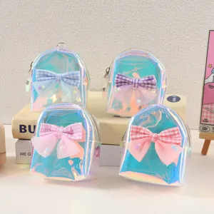 PVC Coin Purse Laser Iridescent Bow Mini Portable Earphone Data Cable Storage Pendant Cute Key Bag