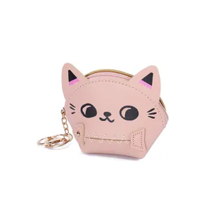 Cute pink cat coin purse detail shot, featuring mini zipper key pouch and cute design.