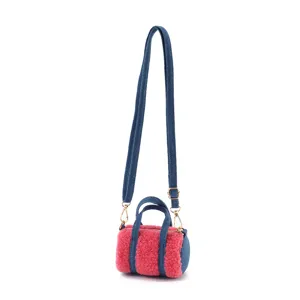 Mini Plüsch Damen Umhängetasche süße Fell Zylinder Handtasche mit Jeansgurt tragbar und schick.