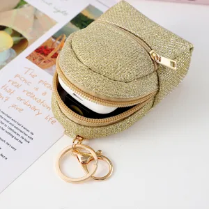 Mini glitter gold backpack keychain headphone storage pouch cute coin purse for students.