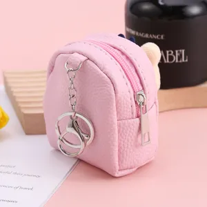 Cute pink mini backpack coin purse keychain pendant, portable zipper card holder accessory.