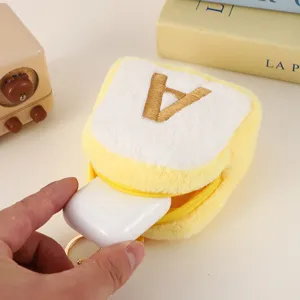 Cute mini plush coin purse earphone storage bag with letter embroidery for daily carry style.