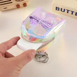 Holographic bow coin purse mini cute earphone pouch portable key chain storage bag stylish