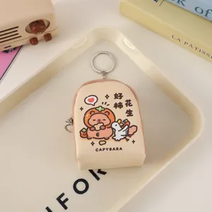 Schattige capybara mini portemonnee draagbare opbergtas voor sleutels oortelefoons en kleine items.