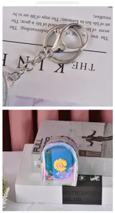 Iridescent PU mini backpack coin purse with daisy flower cute portable earphone bag key ring