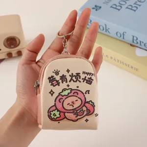 Leuke capybara mini portemonnee met sleutelhanger, draagbaar tasje voor oortjes en sleutels.