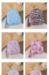 Mini mochila flamenco monedero llavero lindo bolso de cartera portátil con borla.