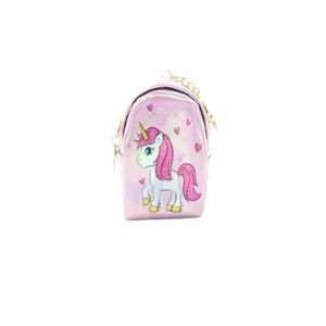 Cute holographic unicorn sequin mini backpack coin purse with gold chain hook for girls.