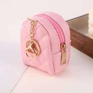 Pink quilted mini backpack keychain coin purse portable storage headphone pouch cute accessory