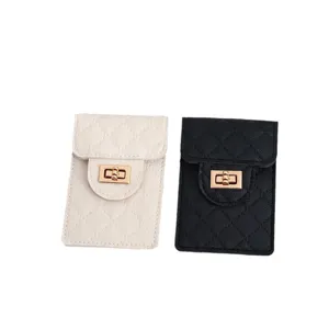 Mini quilted cross-body phone bag stylish portable shoulder pouch with chic lock design