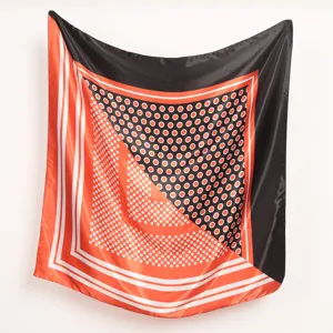 Femme carré foulard en soie satinée 90x90cm imprimé pois vintage noir et orange écharpe