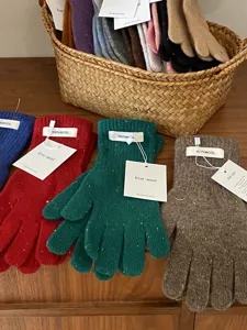 Reine Wolle melierte Strickhandschuhe Detail, kuschelige Herbst Winter warme Handschuhe