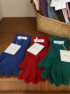 Damen Winter warme reine Wolle Strick Fünf-Finger Handschuhe Touchscreen Mode gemütlich