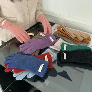 Damen Winter warm 100% Wolle Strickhandschuhe Touchscreen Freizeit einfarbig süße Fäustlinge