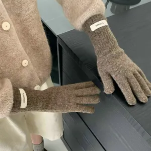 Damen Winter warme reine Wolle Strickhandschuhe, lange Sprenkelgarn Touchscreen Handschuhe
