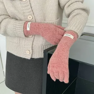 Rosa reine Wolle Strick Fingerhandschuhe mit Sprenkelgarn, kuschelig warme Winterbekleidung.