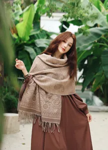 Bufanda de cuadros de doble cara tacto cachemir mujer otoño invierno chal paisley