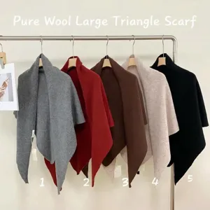Pure wool large triangle shawl scarf winter warm knit cape for women fashion colors