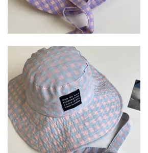 Donna cappello secchiello quadri estate tesa larga laccio cappello sole vintage casual mare