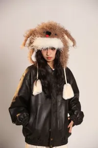 Joli bonnet cache-oreilles chien duveteux hiver chaud pelucheux chapeau mode femme