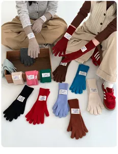 Women's long solid color knit gloves winter warm wool blend fashion cozy stylish trendy