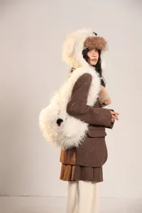 Automne hiver pelucheux chien chapeau sac ensemble mignon chaud cache-oreilles tendance.
