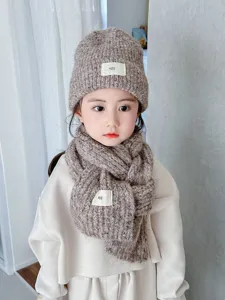 Set de gorro y bufanda de punto para niños, gorro de invierno cálido con bufanda suave.
