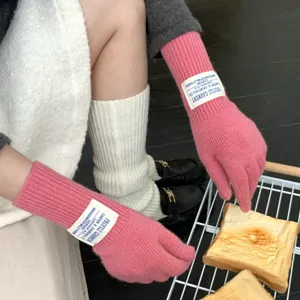 Long solid color knitted wool gloves for women, winter warm touch screen gloves main view display