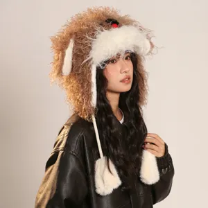 Bonnet chien duveteux pour automne hiver, chapeau animal chaud et mignon, accessoire mode d'hiver