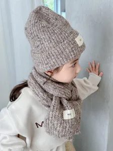 Niños gorro tejido bufanda conjunto detalle suave mezcla lana invierno cálido ropa térmica.