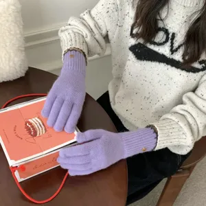 Γυναικεία χειμερινά ζεστά πλεκτά γάντια touchscreen μαλακά μάλλινα γάντια μοβ στυλ