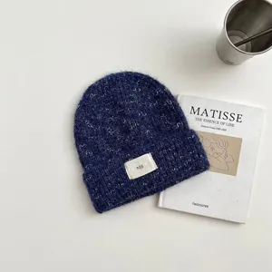 Gorro de punto de lana para niños sombrero cálido de invierno diseño azul marino clásico