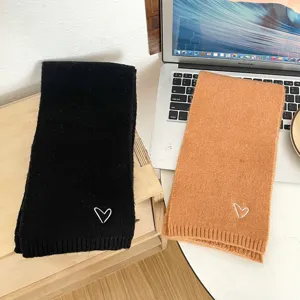 Children knit winter scarf set with cute heart embroidery, soft warm solid color neck warmer.