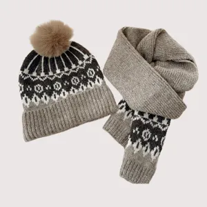 Kids Winter Warm Knitted Wool Hat And Scarf Set Children Retro Geometric Beanie And Scarf Cold Weather Gear