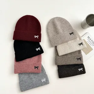 Süße Strickmütze mit Schleife für Kinder, weiche warme Winter Mütze für Babys Jungen Mädchen.