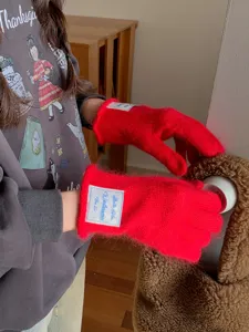 Guanti invernali caldi touchscreen tinta unita da donna coreani, comoda morbida maglia.