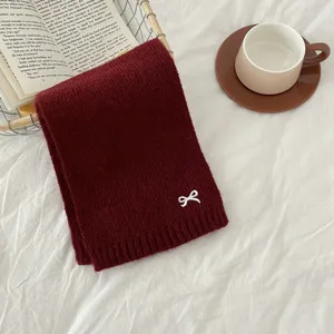 Kinder Strickschal Winter warmer Wollmischung einfarbig süße Schleife Bestickung Halstuch Stil