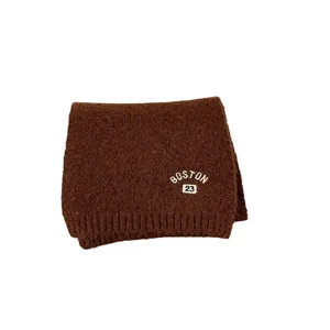 Sciarpa in maglia marrone invernale per bambini con ricamo Boston 23 scaldacollo caldo misto lana