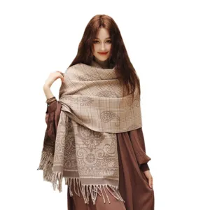 Bufanda chal reversible tacto cachemir cuadros paisley retro invierno cálido flecos