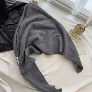 Grey pure wool triangle scarf shawl winter warm knitted cozy soft fashion daily wear