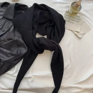 Black wool knit triangular scarf shawl warm winter outer cloak minimalist neckerchief