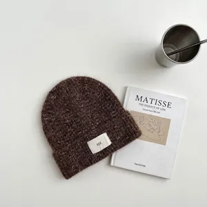 Gorro de punto cálido otoño invierno para niños pequeño elegante mezcla de lana liso